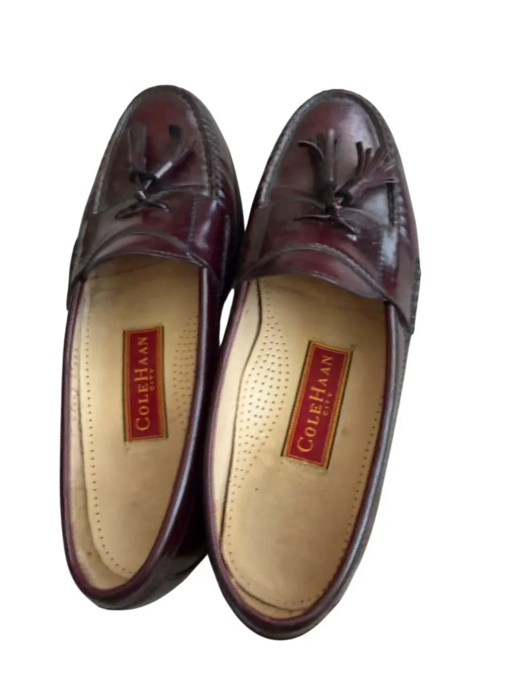 COLE HAAN City Men’s Vintage Brown Burgundy Leather Tassle Loafers Dress Shoes S